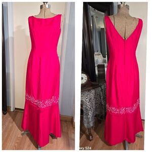 70s Emma Domb Long Chiffon Maxi Dress, Size 11,/L Pink